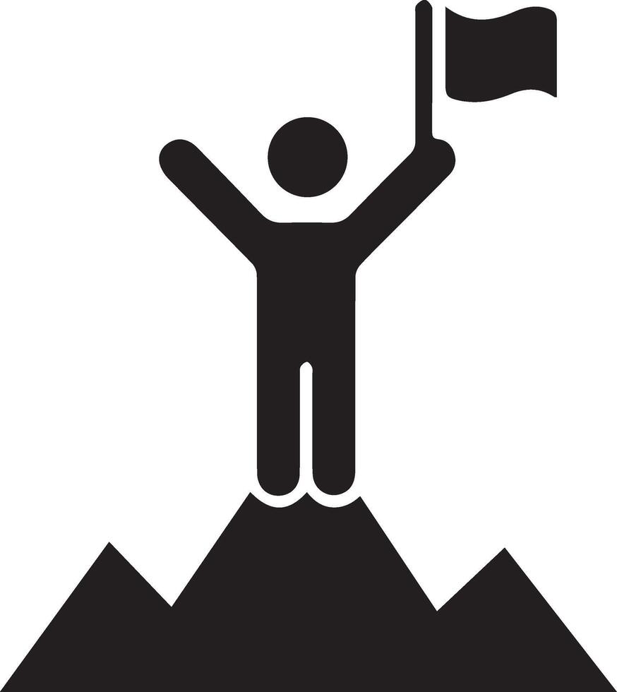people stand with flag on the top of mountain vector