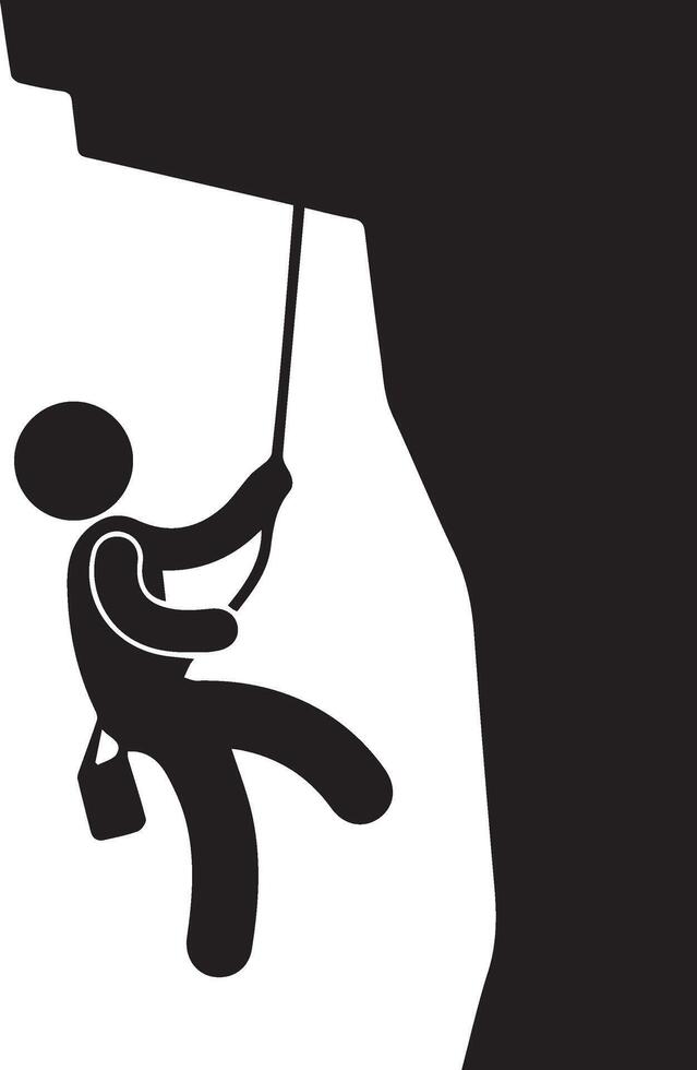 a man climbing with rope on the cliff vector