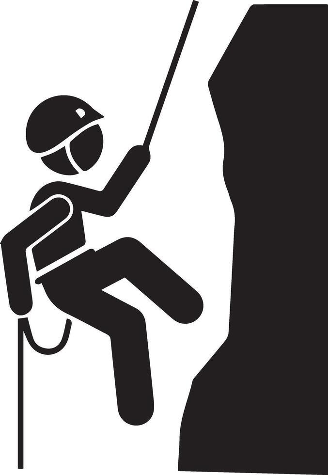 A Mountain Climber Scaling Rocky Cliff Illustration use a rope vector