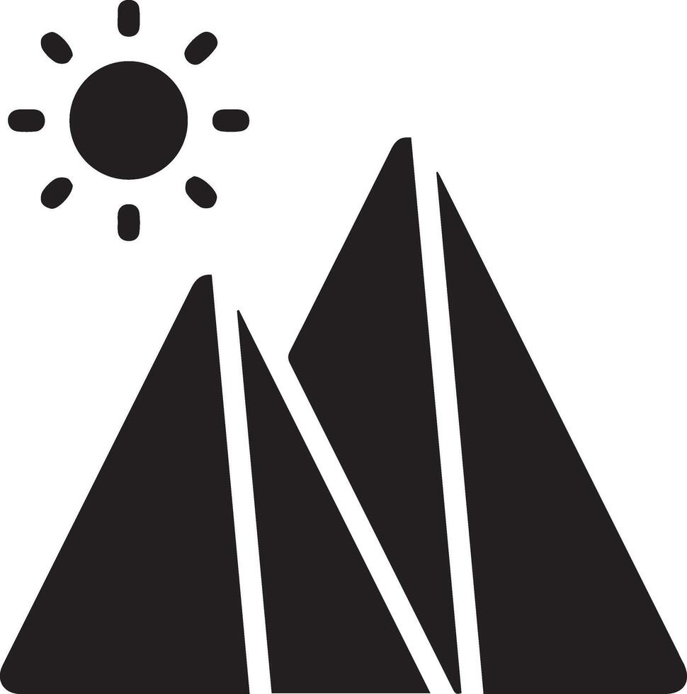 Simple Black and White Illustration of a Mountain with the Sun Above vector