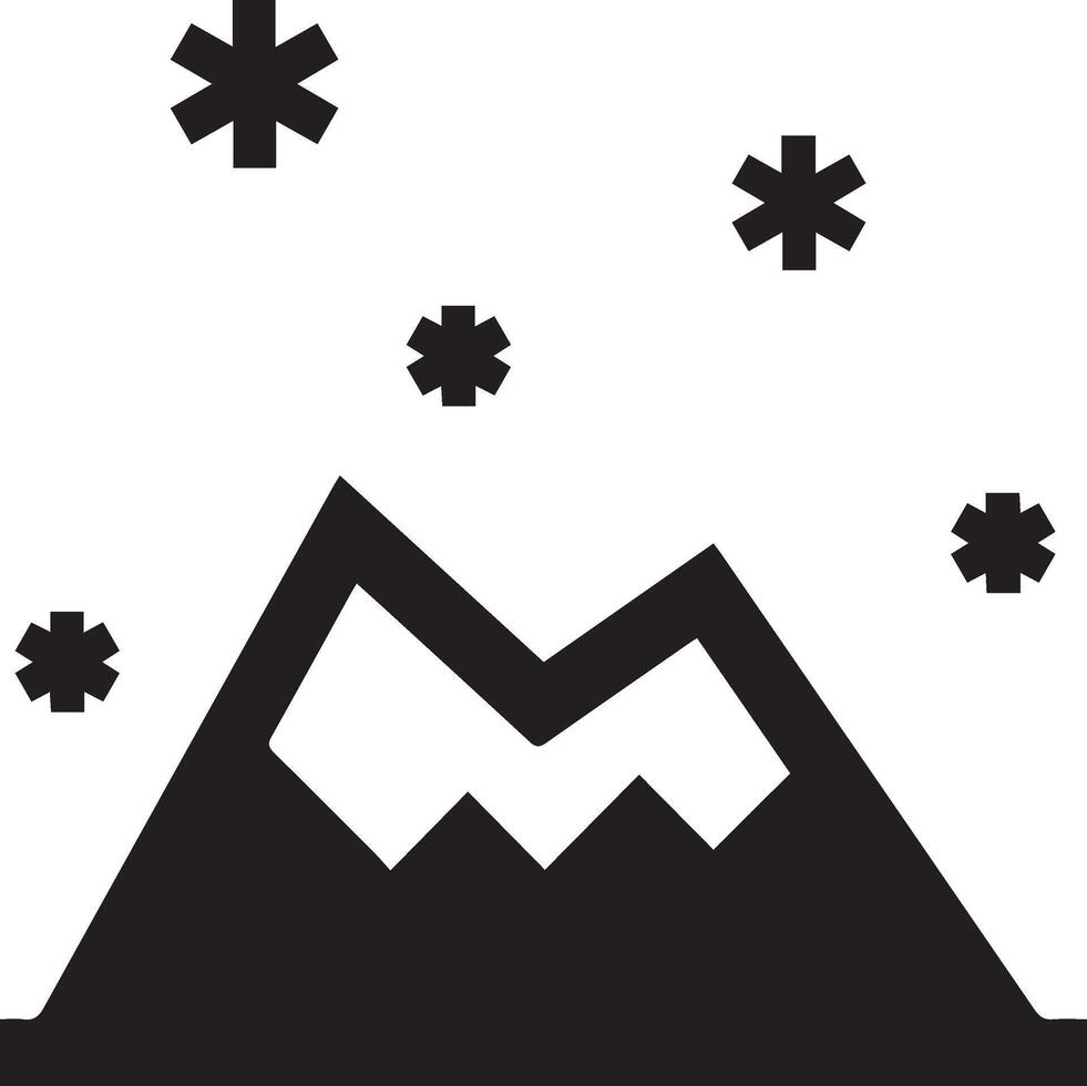 Black and White Illustration of a Mountain with Snowfall vector
