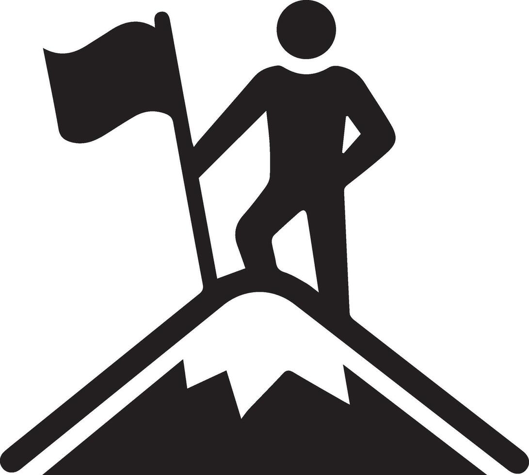 A Mountain Climber Scaling Rocky Cliff Illustration on the top with a flag vector