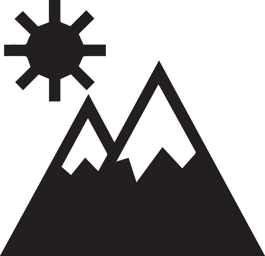 Black and white simple mountain with the sun vector