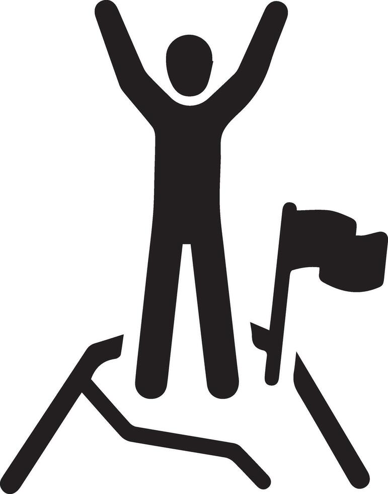 black and white image of man and flag on the top of mountain vector