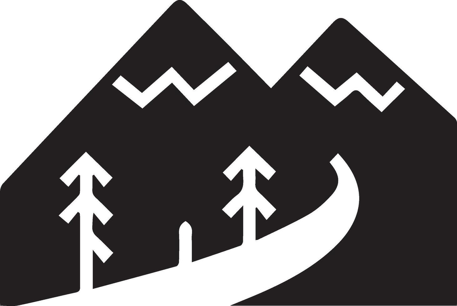 a mountain clipart with road and tree vector