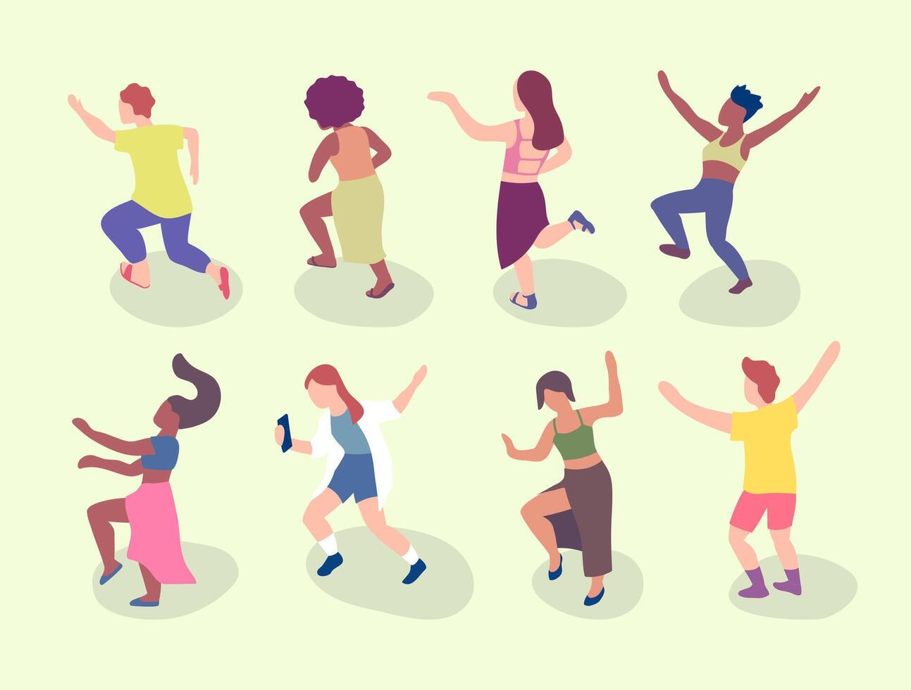 Cartoon Color Different Characters People Dancing on Music Festival or Open-air Concert Set. vector