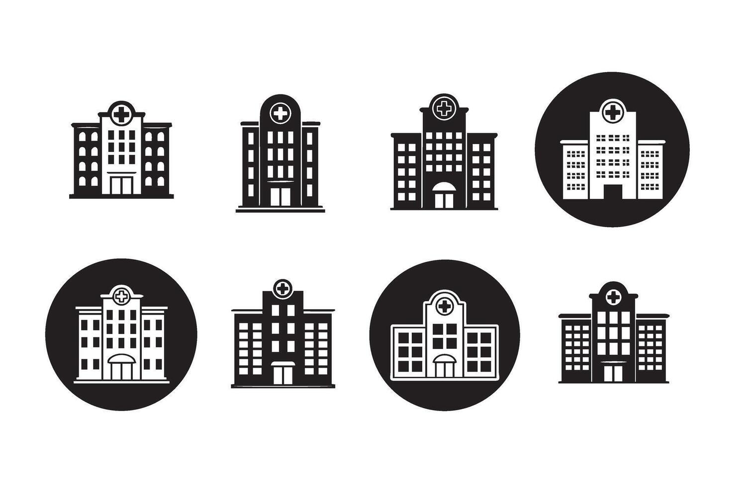 Professional Hospital Building Icon Set vector
