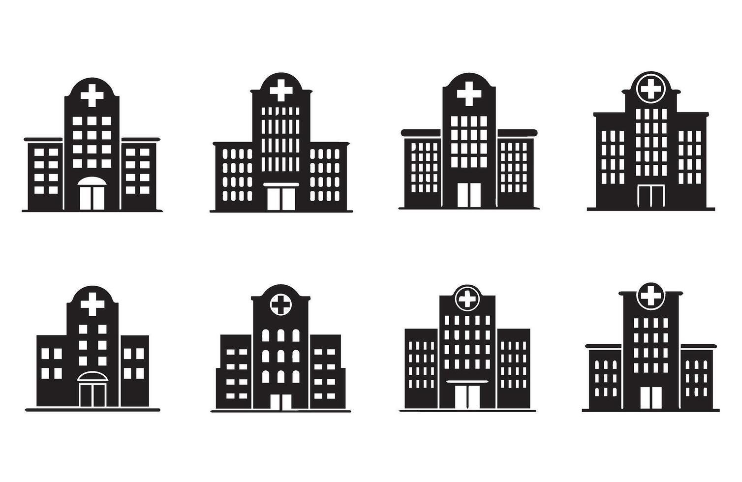 Flat Hospital Building Icon Set vector