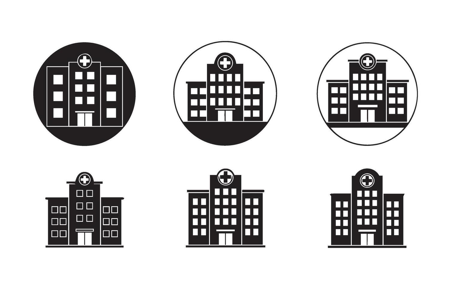 Stylish Hospital Building Icon Set vector