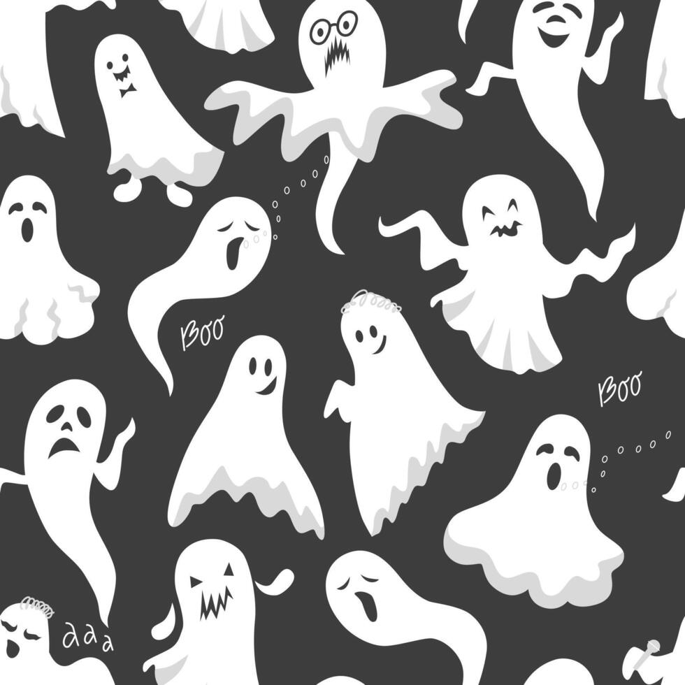 Cute creepy ghosts seamless pattern. Halloween background. vector