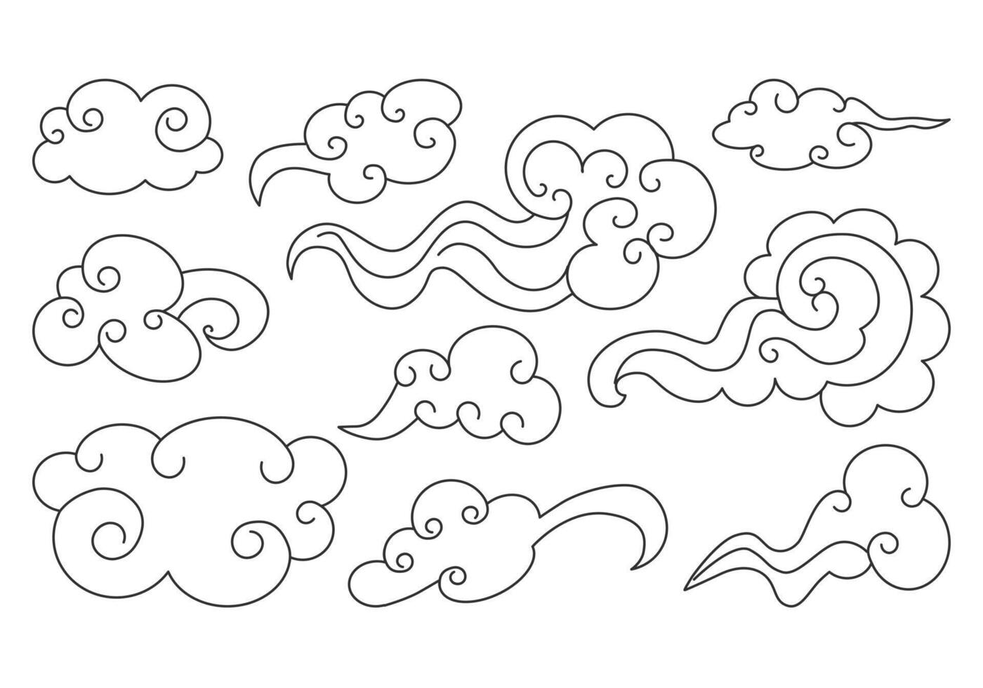 Clouds set in oriental style. Decorative Chinese illustration. vector