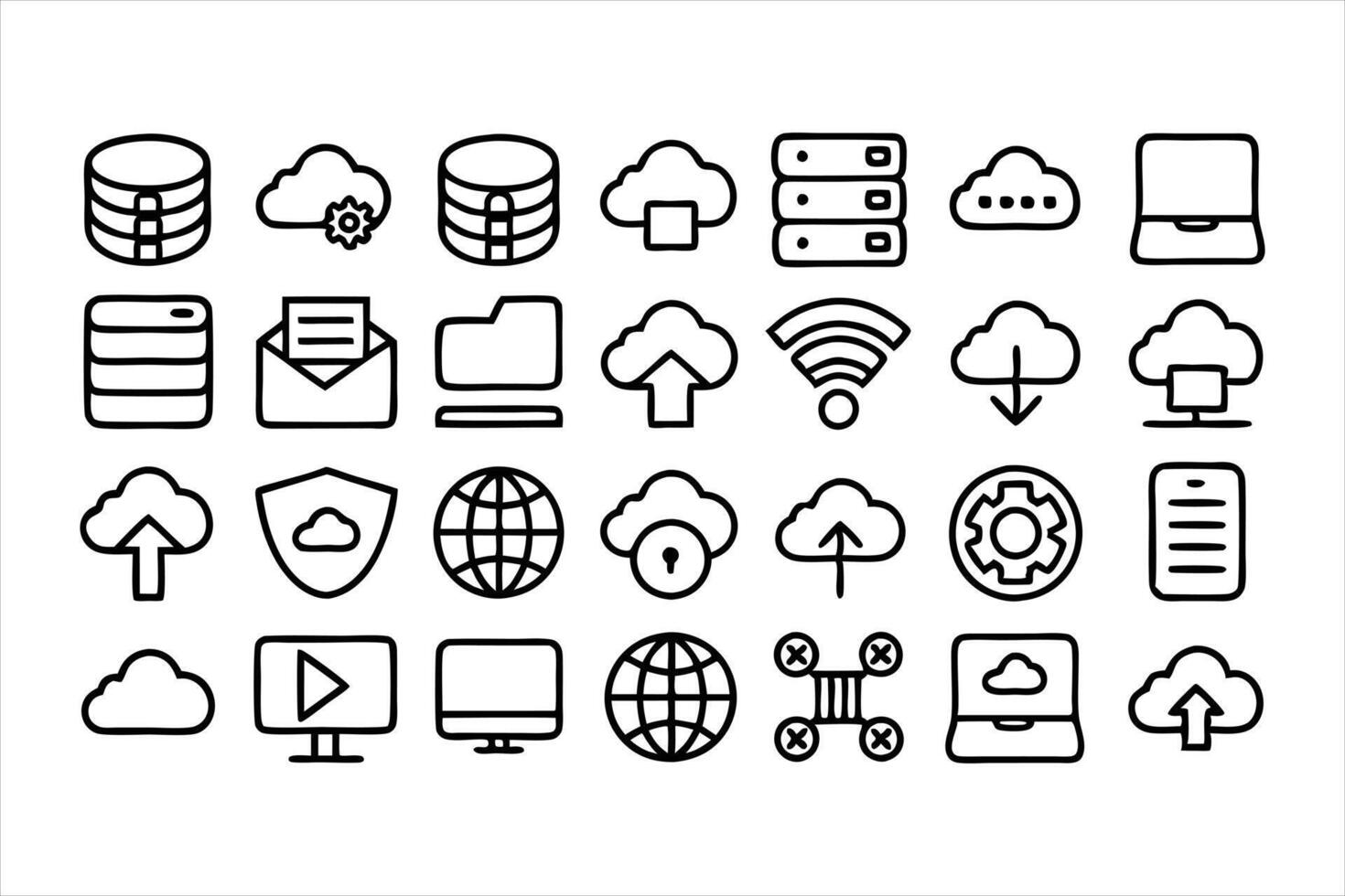 espacio web completar hospedaje línea íconos vector