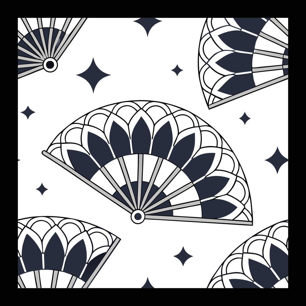 a black and white pattern with fans and stars. vector
