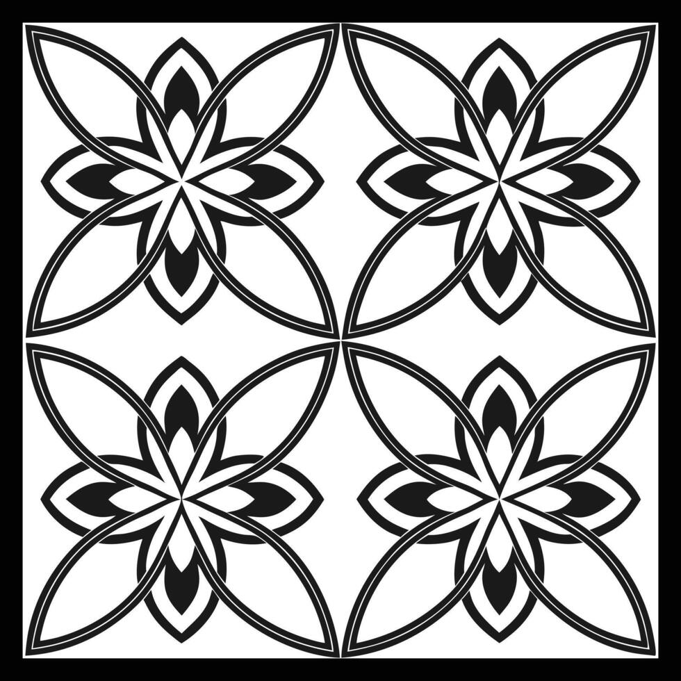 a black and white square with a flower design. vector