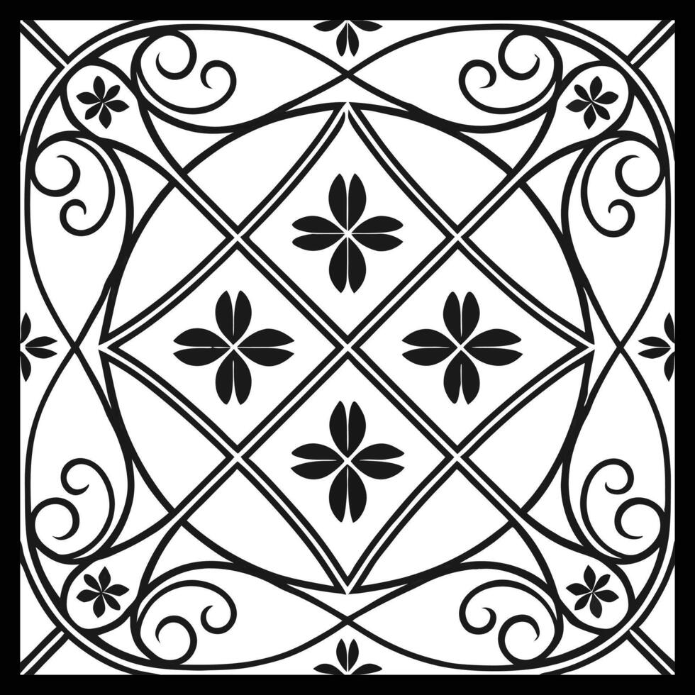 a black and white square pattern with a floral design vector