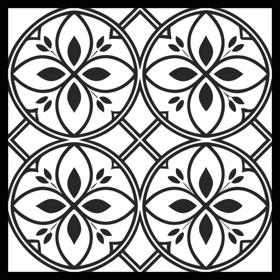 a black and white square tile with a floral design. vector