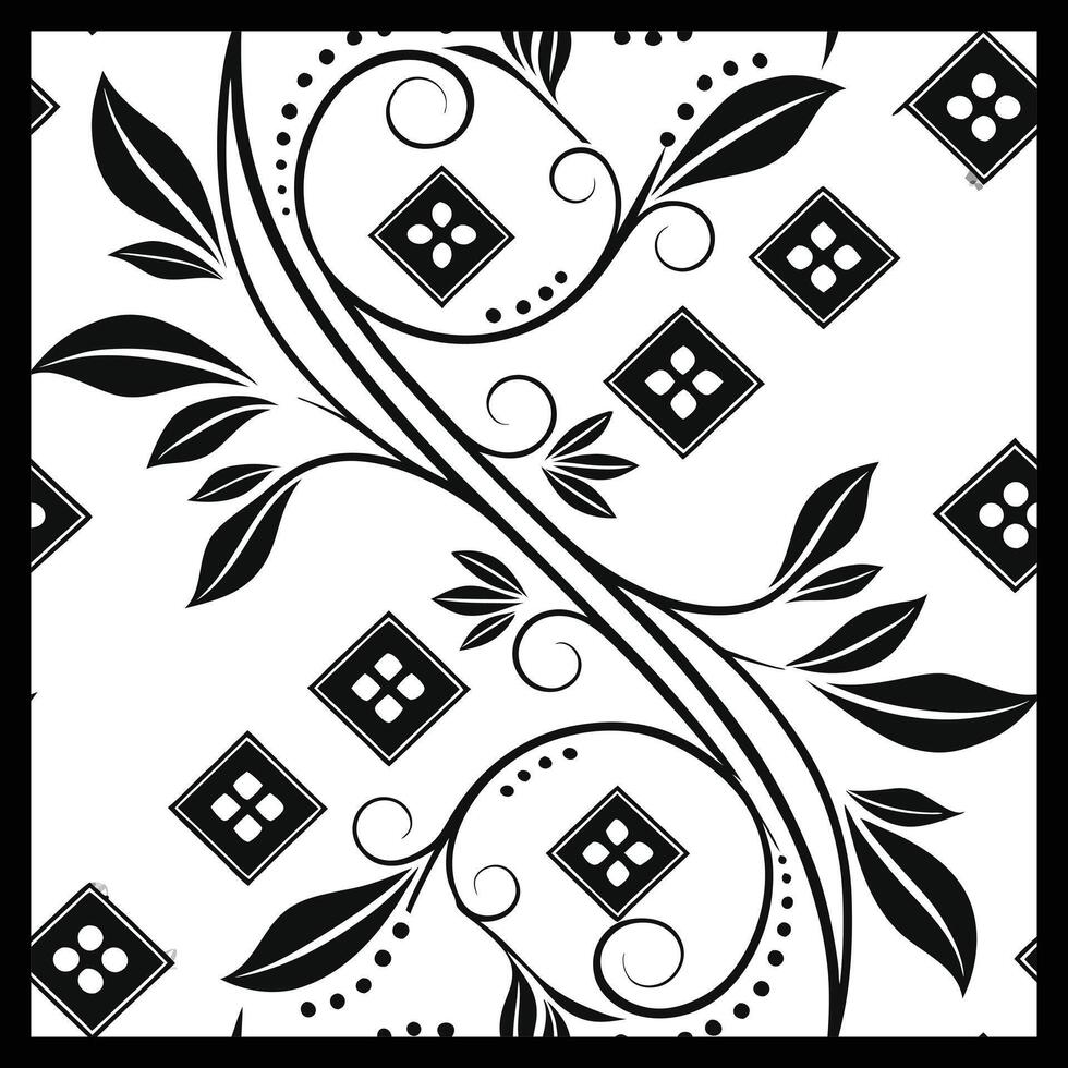 a black and white floral pattern with a square frame vector