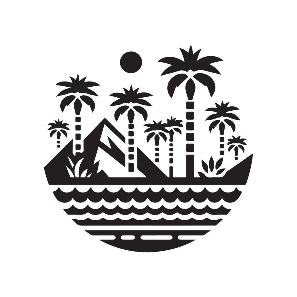 Palm Trees and Mountain Silhouette for Branding and Design vector