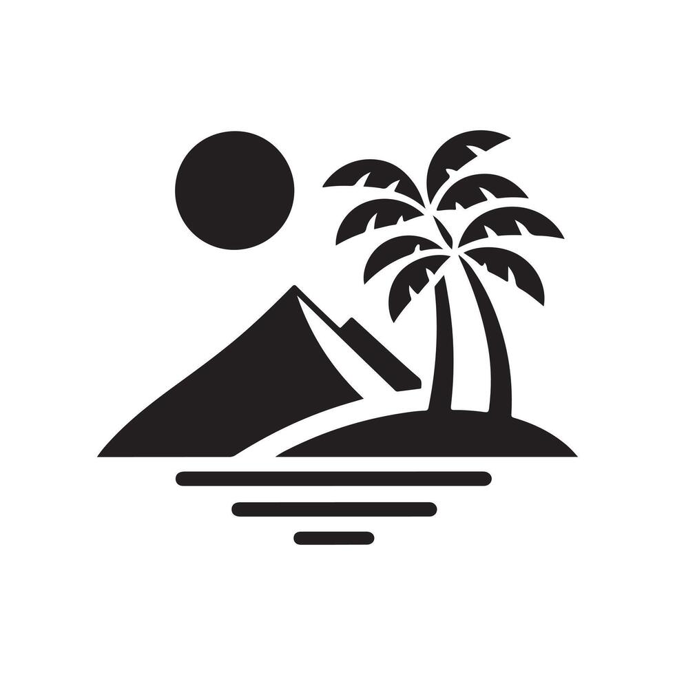 Editable Vectors of Mountain and Palm Trees Illustration