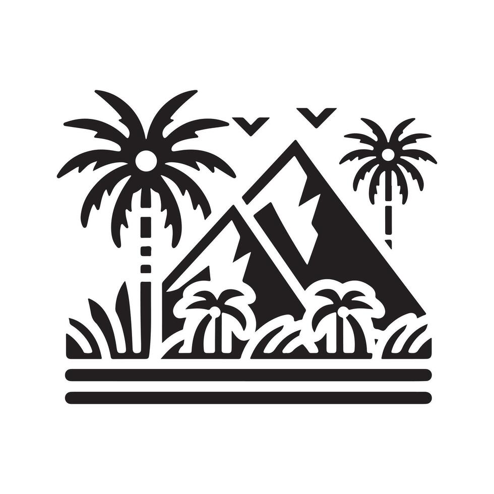 Vectors Silhouette of a Mountain and Palm Trees