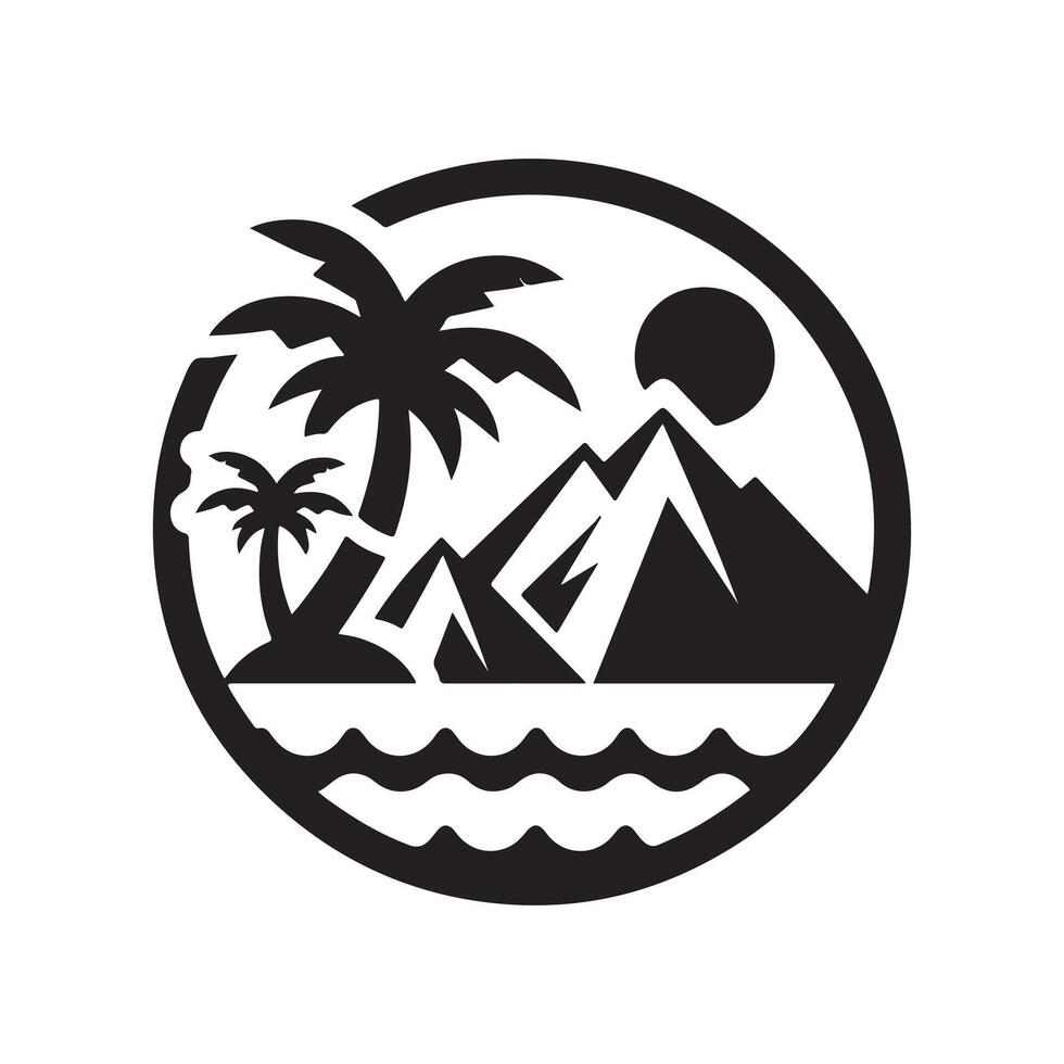 Minimalist Mountain Landscape with Palm Trees Silhouette vector