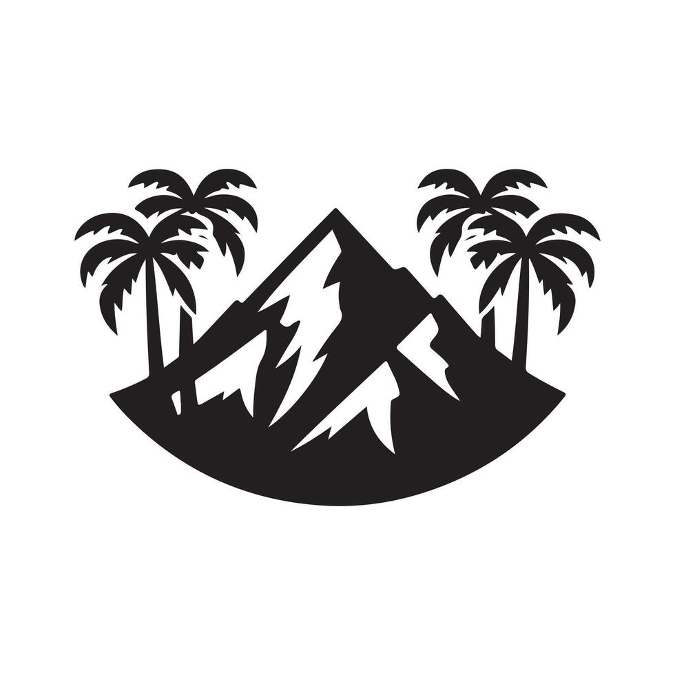 Elegant Silhouette of Palm Trees on a Mountain Vectors