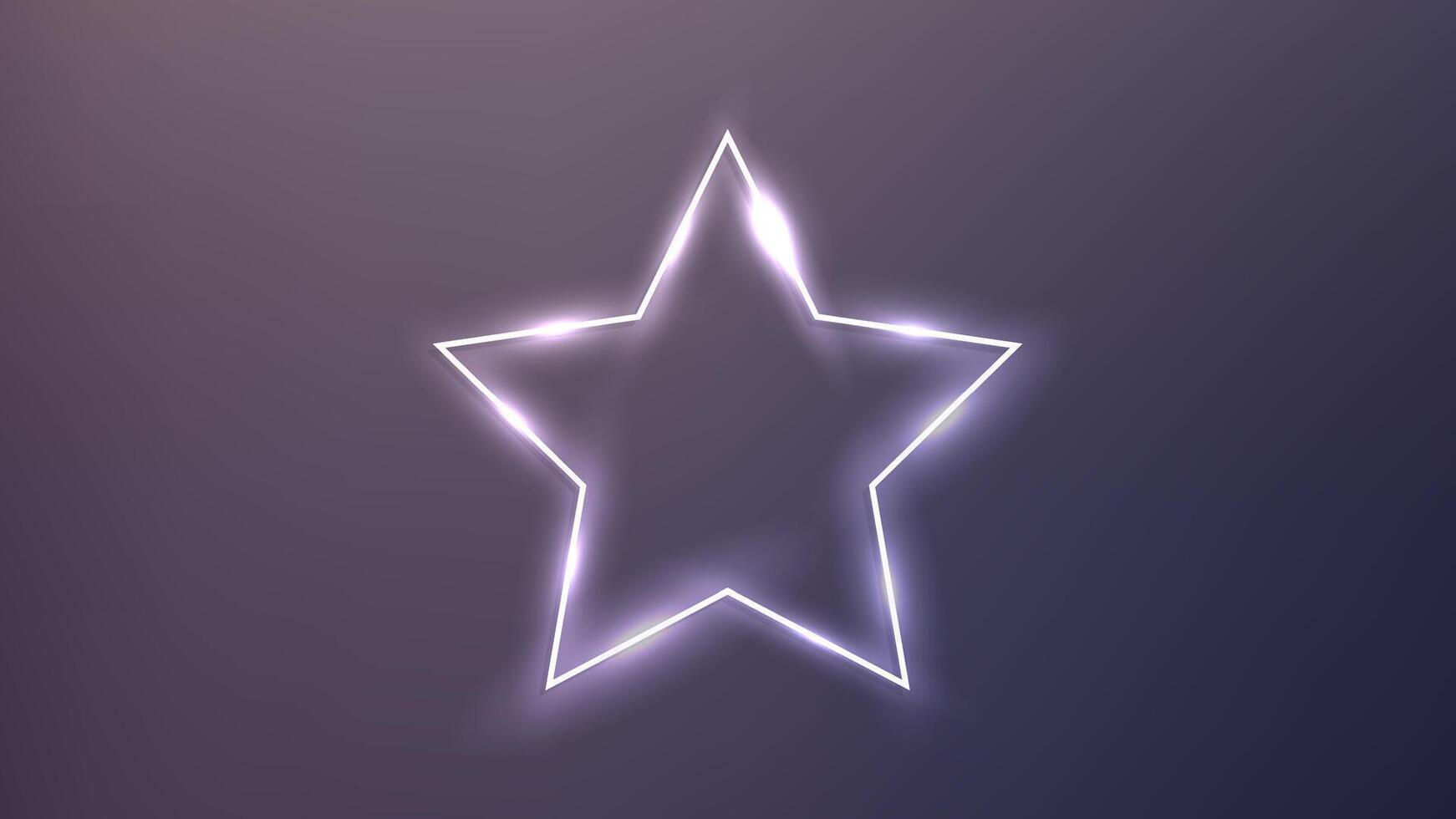 Neon frame in star form with shining effects on dark background. Empty glowing techno backdrop. illustration vector