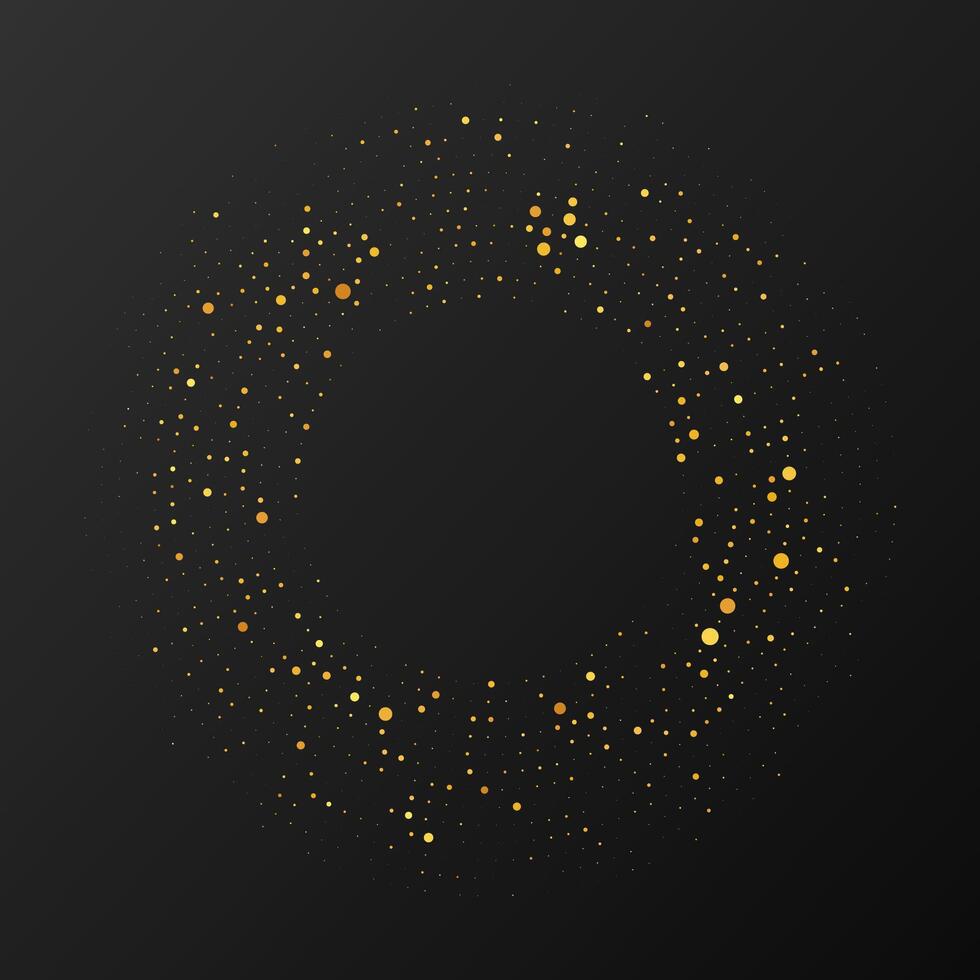 Abstract gold glowing halftone dotted background. Gold pattern in circle form. Circle halftone dots vector