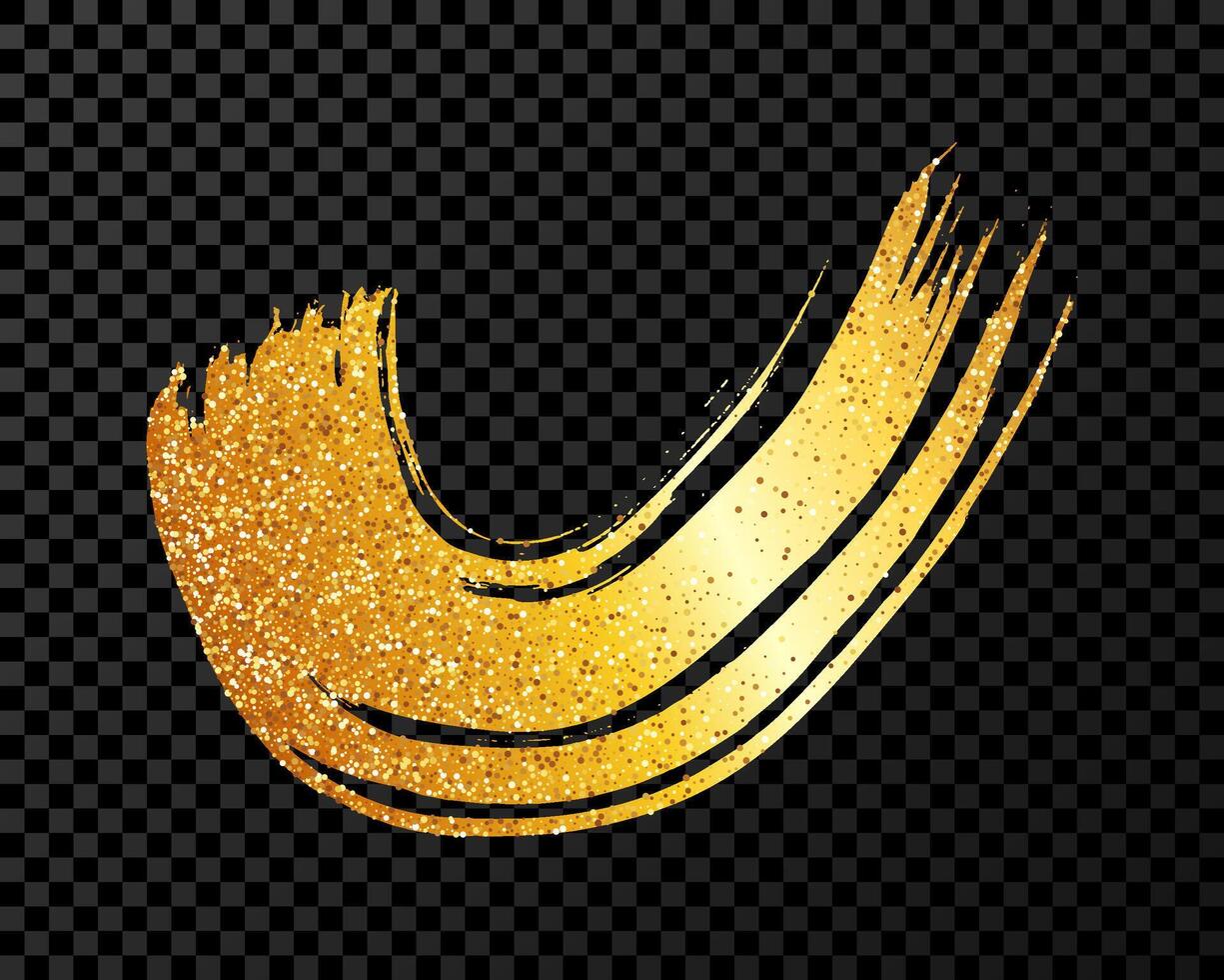 Gold grunge semicircular brush strokes. Painted wavy ink stripes. Ink spot isolated on dark background. illustration vector