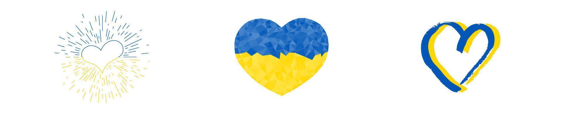 Hearts in Ukrainian colors. Set of different yellow and blue hearts on white background. illustration vector