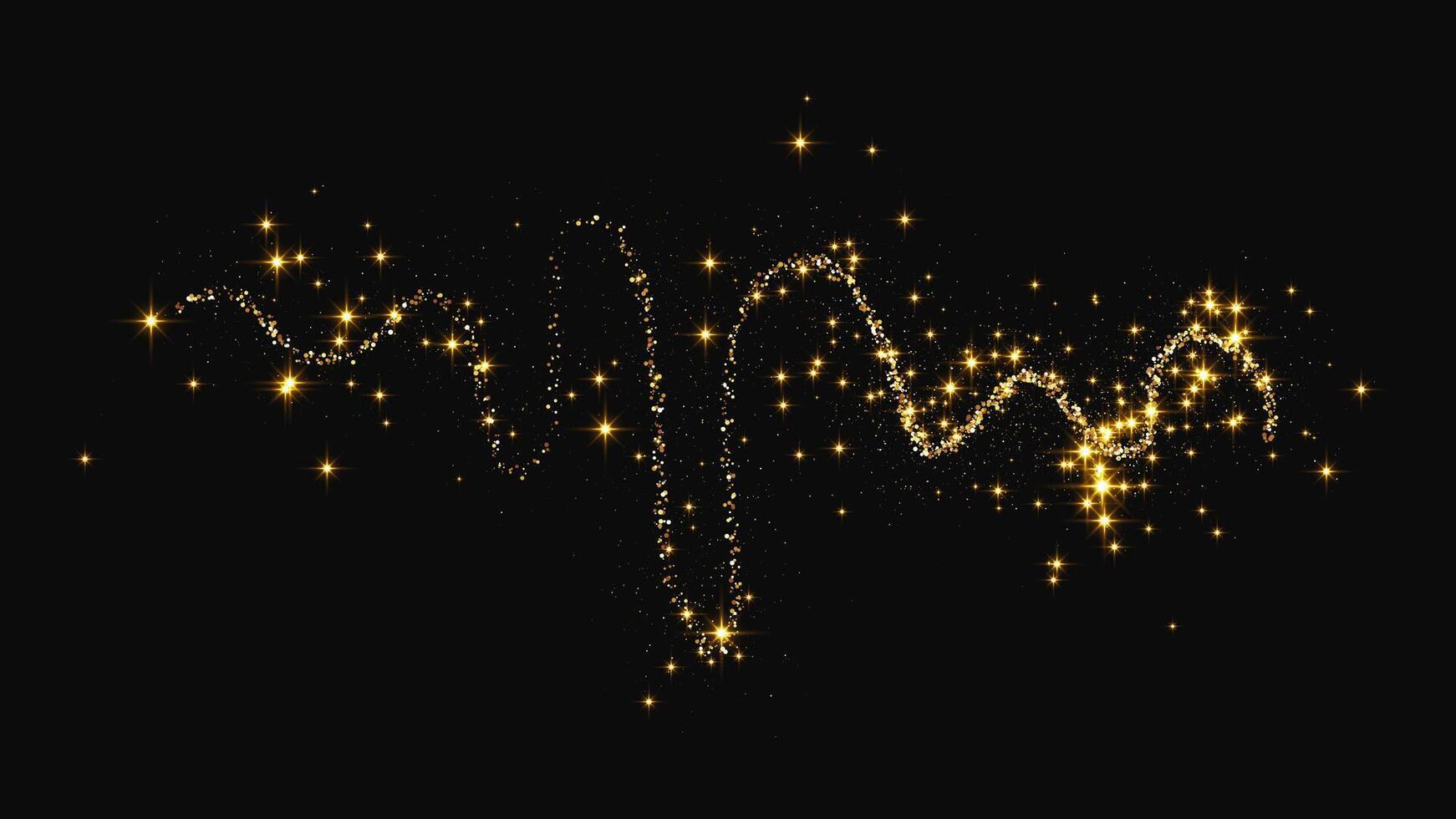Gold glittering confetti wave and stardust. Golden sparkles illustration vector