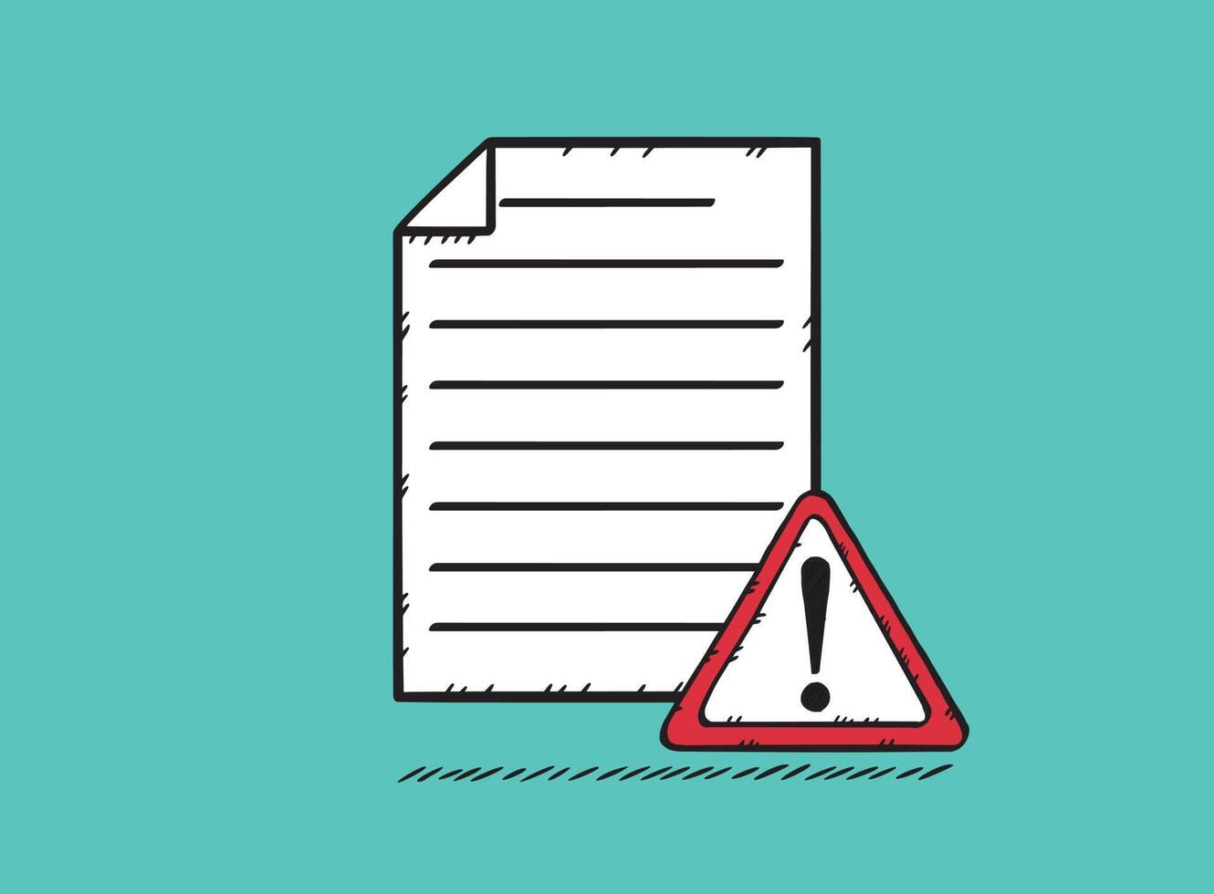 Hand drawn illustration of text document with warning sign. vector