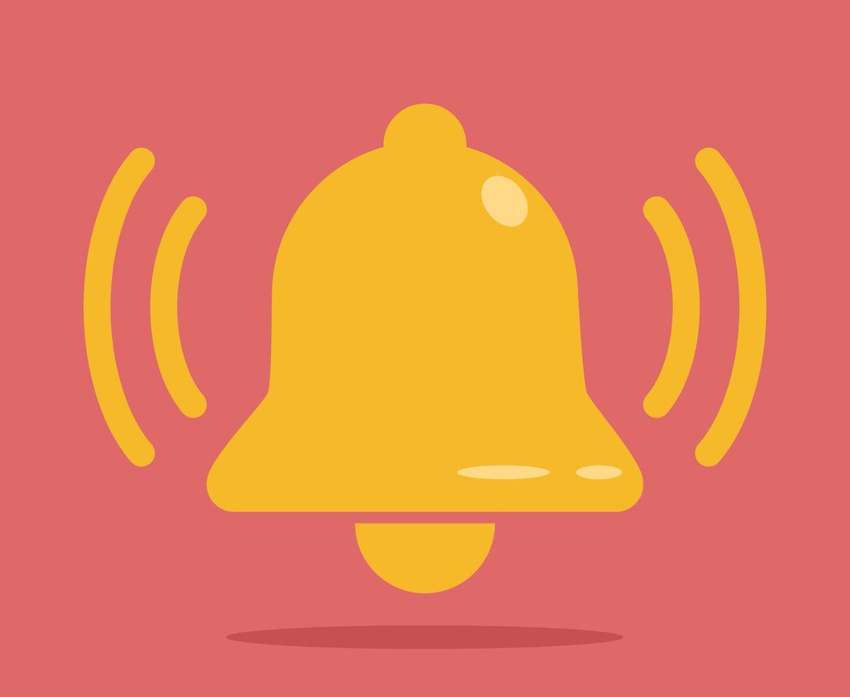 Notification yellow bell icon. Flat design vector