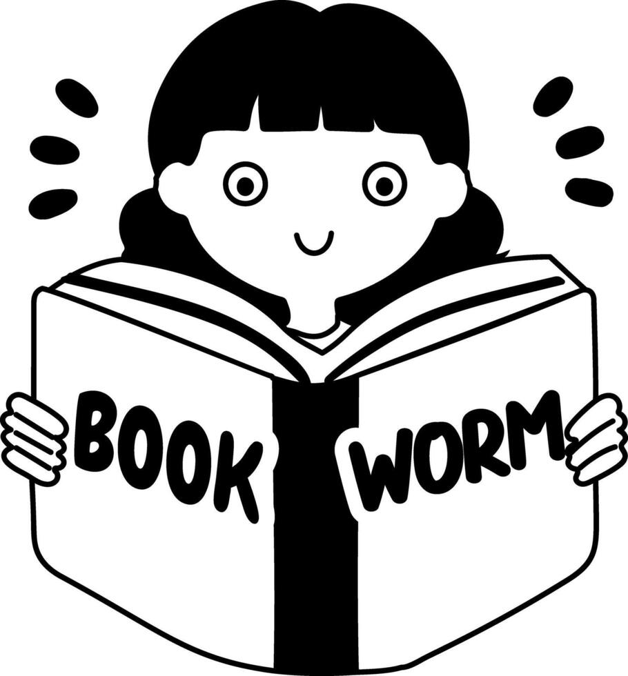 A glyph sticker of a bookworm character reading a book vector