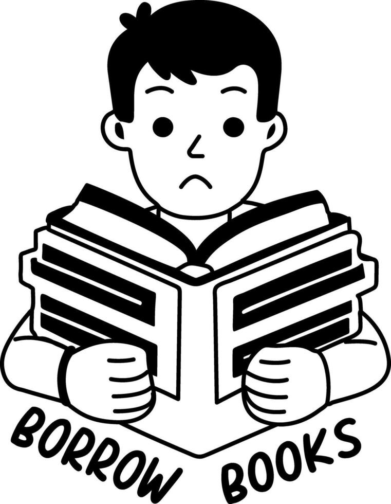 A glyph sticker of a student with borrow books typography vector