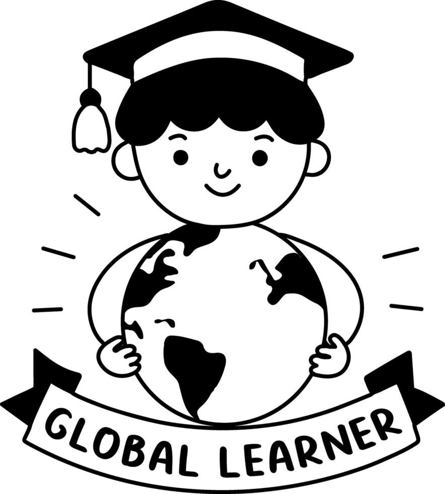 A glyph sticker of a global learner wearing a graduation ap vector