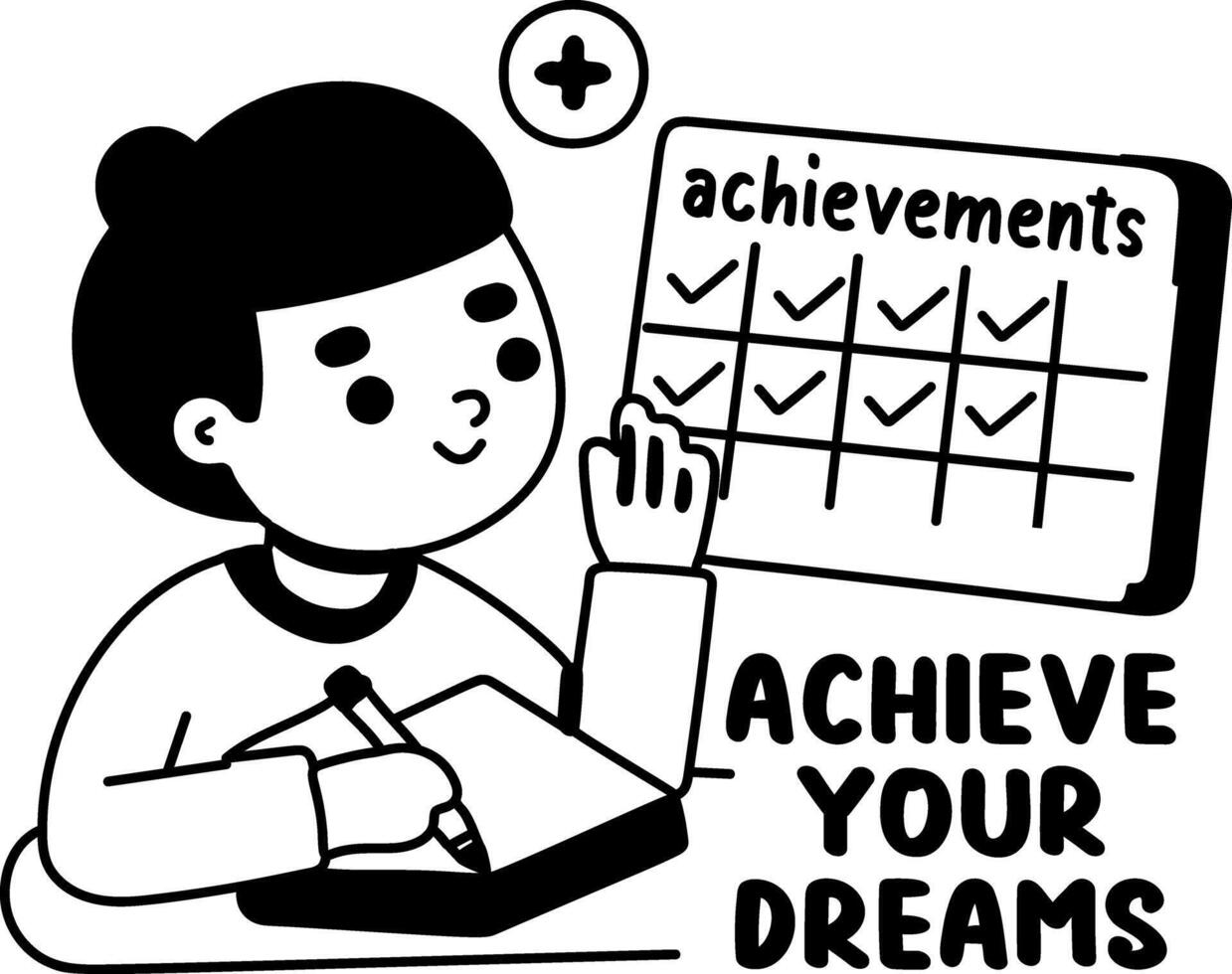 A glyph sticker of a character checking his achievements vector