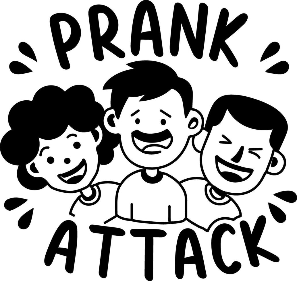 A glyph sticker of laughing characters with prank attack typography vector