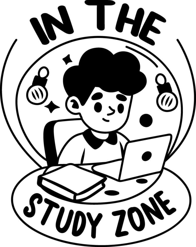 Student in the study zone typography sticker in glyph style vector