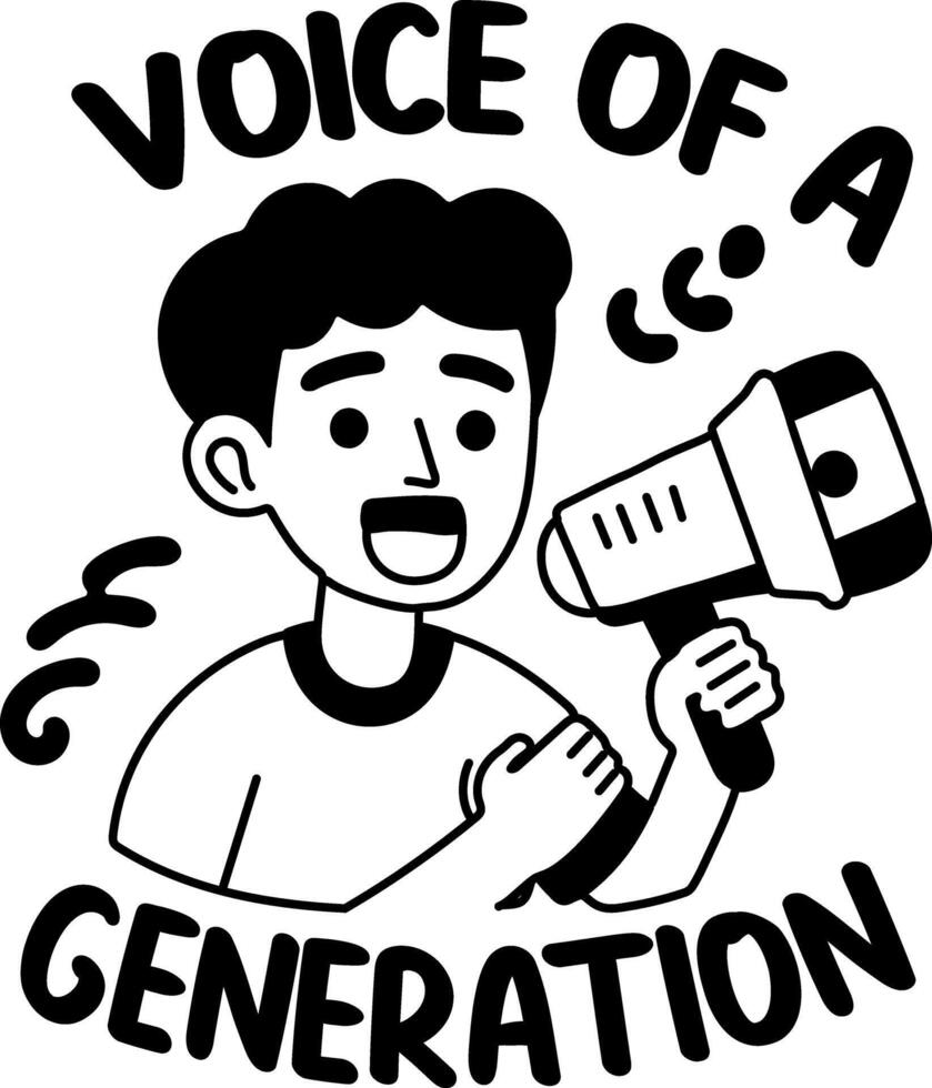 A glyph sticker of student announcement with voice of a generation typography vector