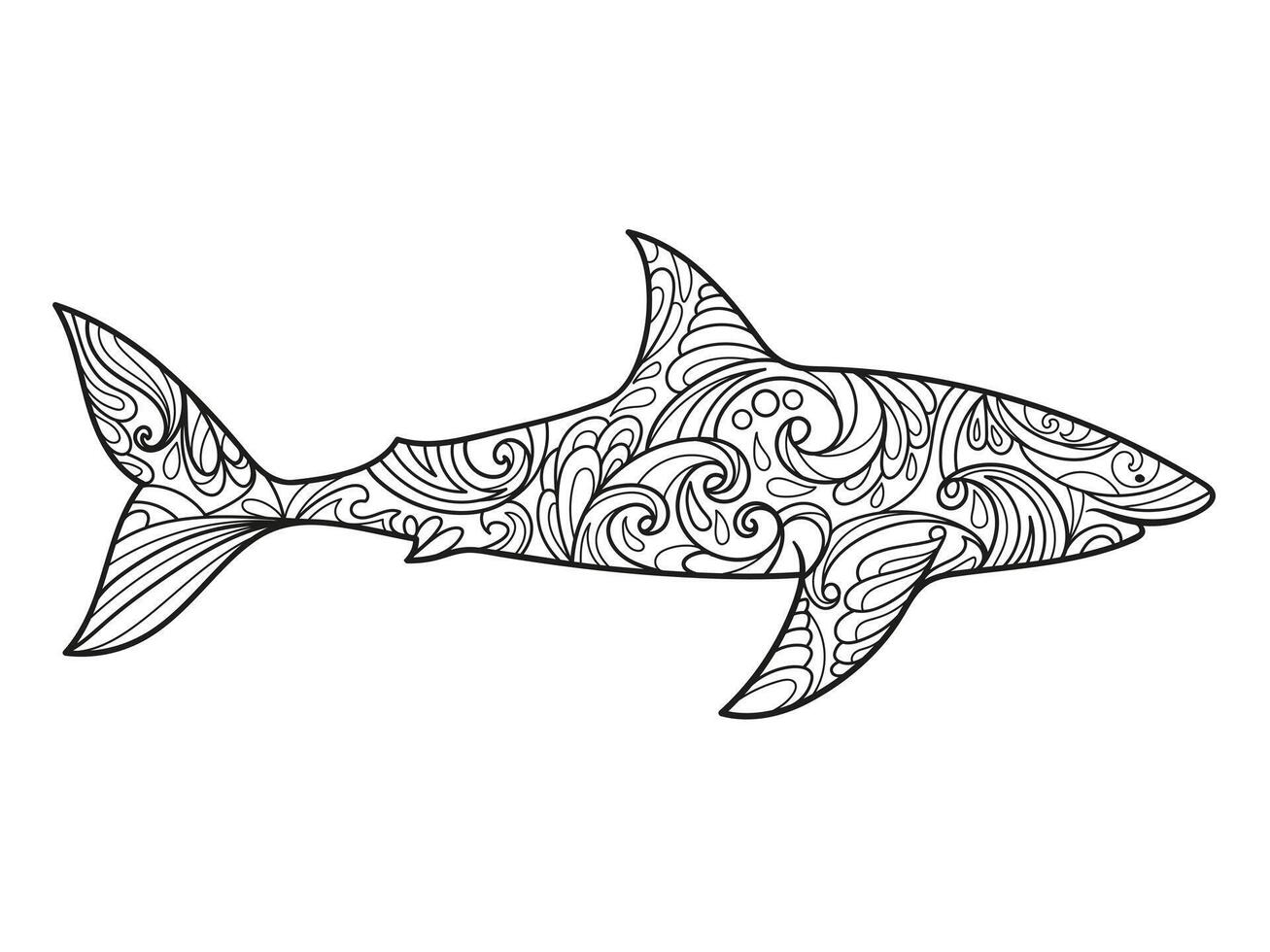 Shark coloring book for adults illustration. Anti-stress coloring for adult. Zentangle style. Black and white lines. Lace pattern vector