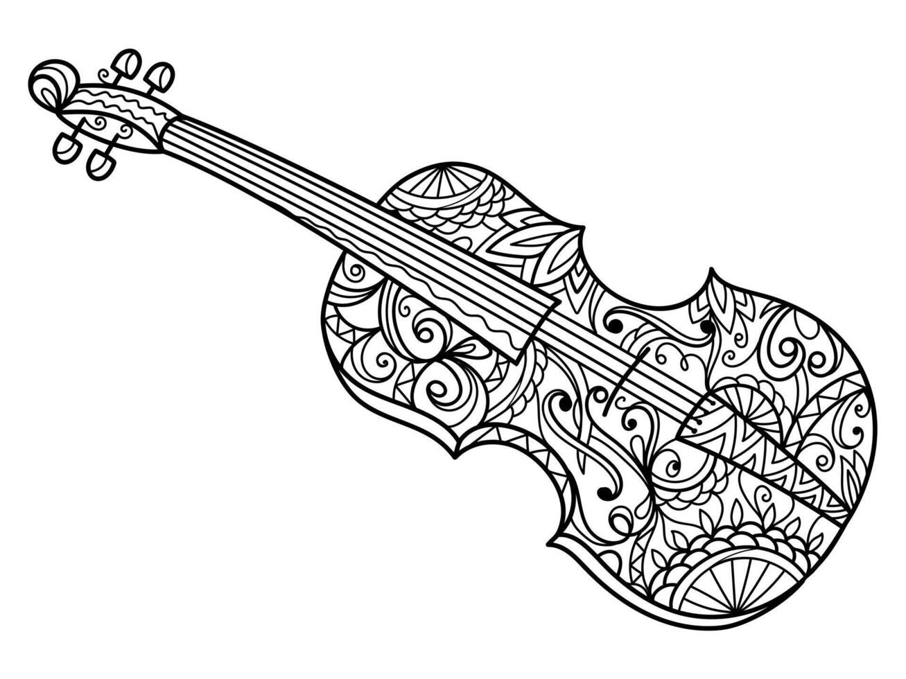 Violin coloring book for adults illustration. Violin musical instrument. Anti-stress coloring for adult. Zentangle style. Black and white lines. Lace pattern vector