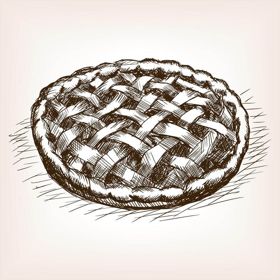 Pie sketch style illustration. Old engraving imitation. Sweet pie hand drawn sketch imitation vector