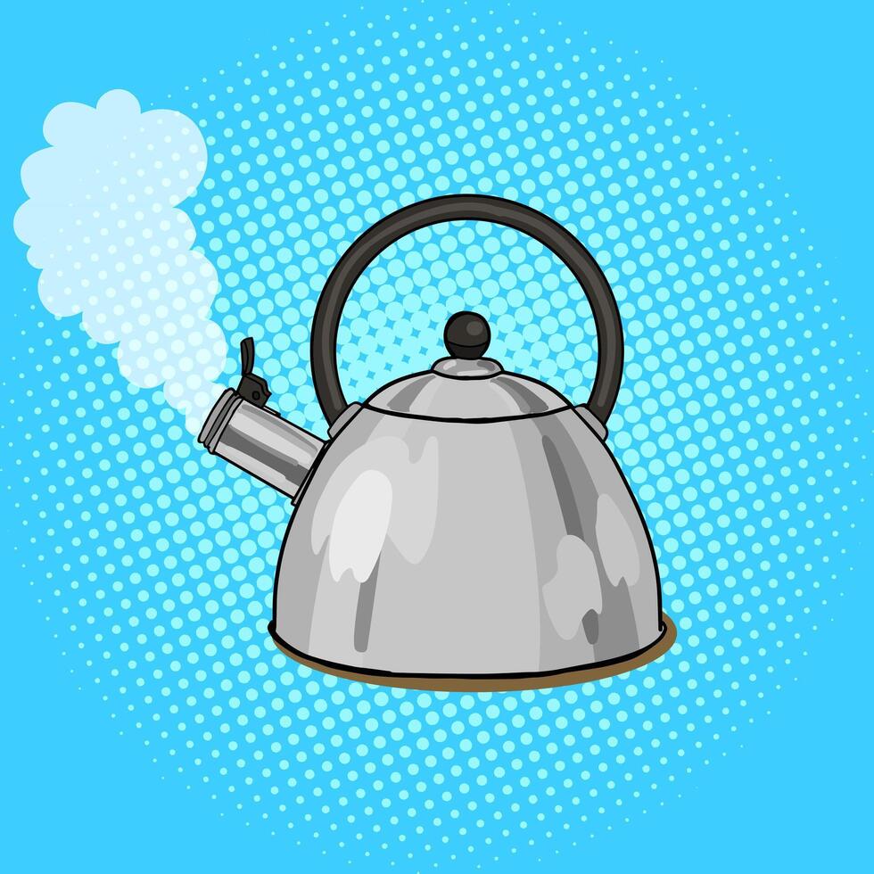 Kettle boils with water pop art style illustration. Comic book style imitation. Vintage retro style. Conceptual illustration vector
