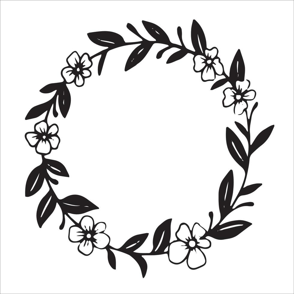 wreath of branches and leaves. simple illustration in sketch style vector