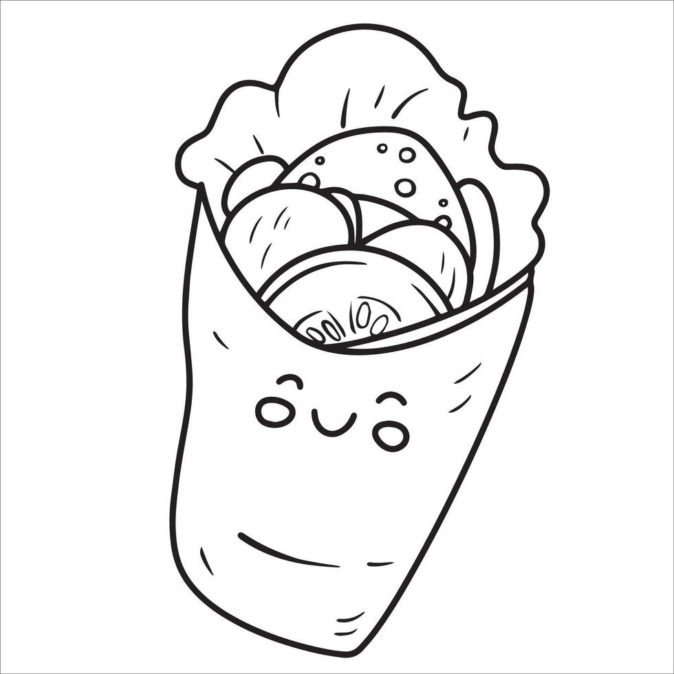 cute roll illustration. funny character, street food. shawarma vector