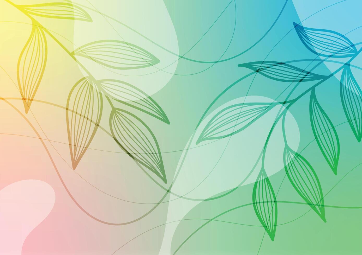 Soft green leaf art blue plant orange curve background vector