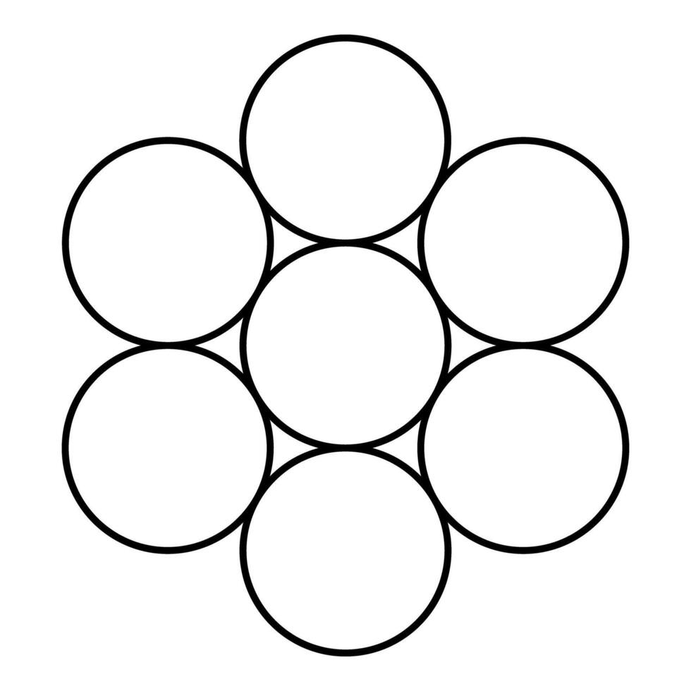 Egg of life Sacred geometry symbol seven circle 7 contour outline line icon black color illustration image thin flat style vector