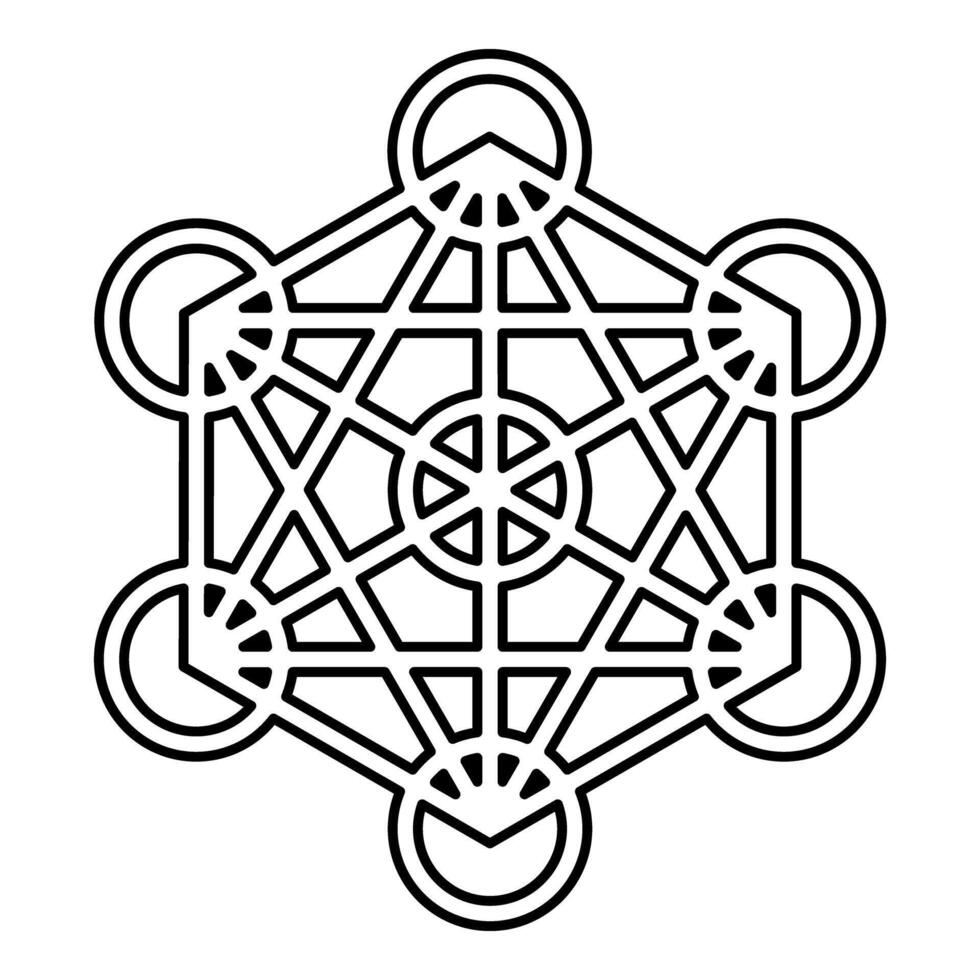 Metatron cube Sacred geometry contour line icon black color illustration image thin vector