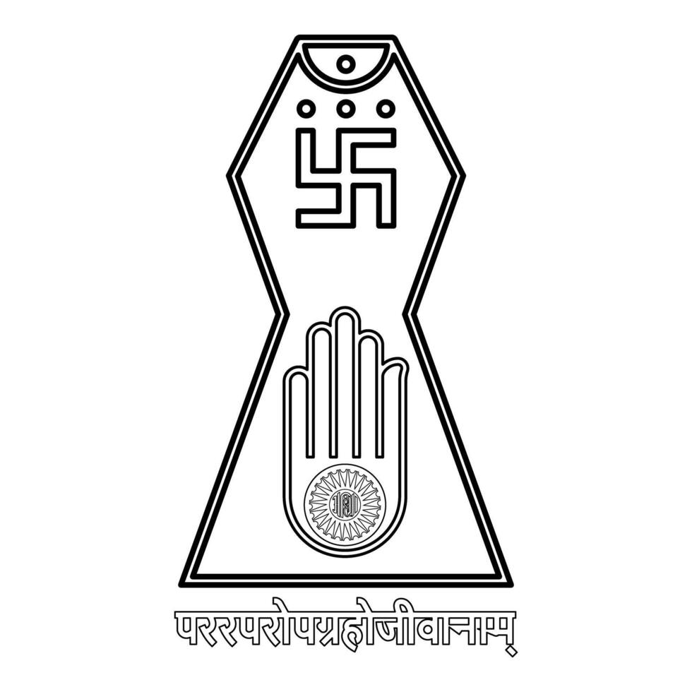Symbol Jainism emblem Jain Prateek Chihna Hand Akhimsa Ahimsa arm religion Dharma Ahinsa Mahavir Jayanti contour outline line icon black color illustration image thin vector